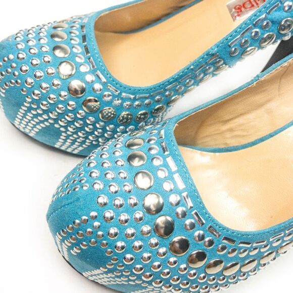 Two Lips Studlee Blue Studded Platform Heels Sz 6.5M - Picture 8 of 10